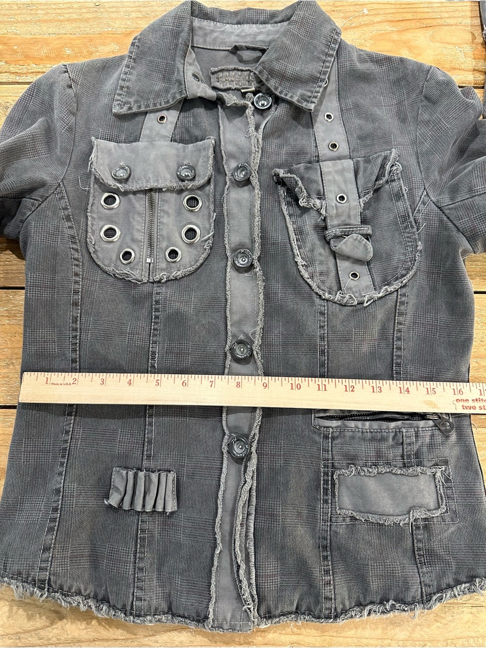 Miss Luna Distressed Utility Moto Jacket Y2K Grunge Avant Garde Patchwork M - Picture 15 of 16